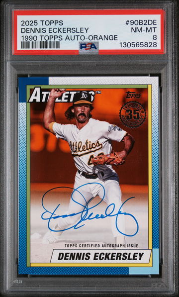 2025 Topps 1990 Topps Baseball Autographs Series 2-Orange Dennis Eckersley #90B2DE /25 PSA 8