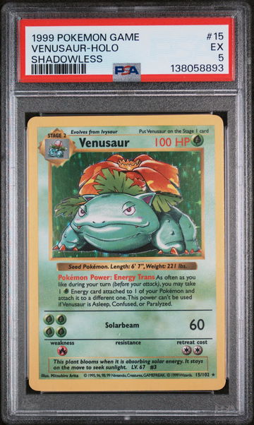 1999 Pokemon Base Set Shadowless Holo Venusaur #15 PSA 5