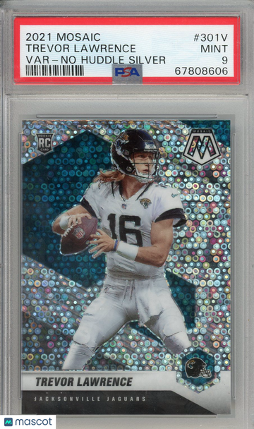 2021 Panini Mosaic Trevor Lawrence #301V Var No Huddle Silver Rookie PSA 9