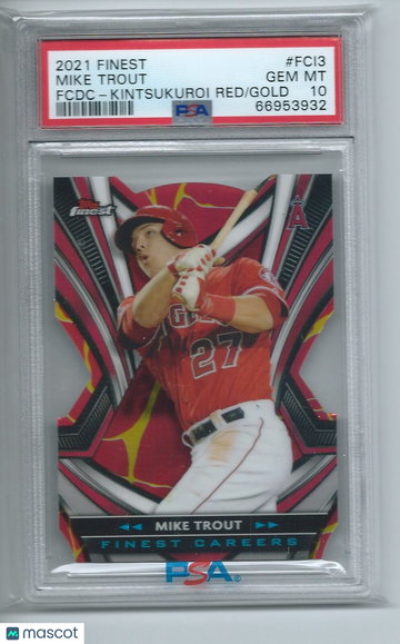 2021 Topps Finest Finest Career Die-Cut Mike Trout #FCI3 Fcdc Kintsukuroi Red Gold PSA 10