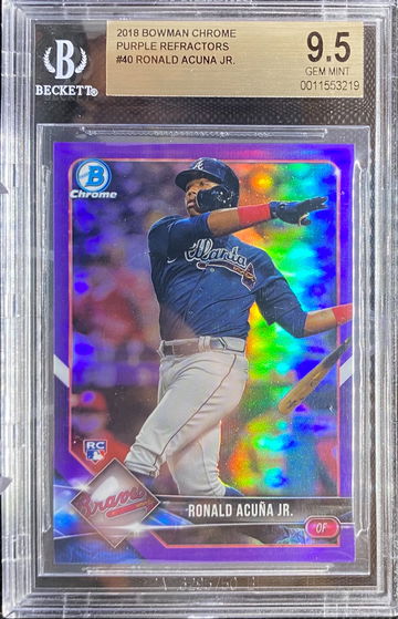2018 Ronald Acuna Jr RC Purple Refractor #’d /250  Bowman Chrome Atlanta Braves BGS 9.5