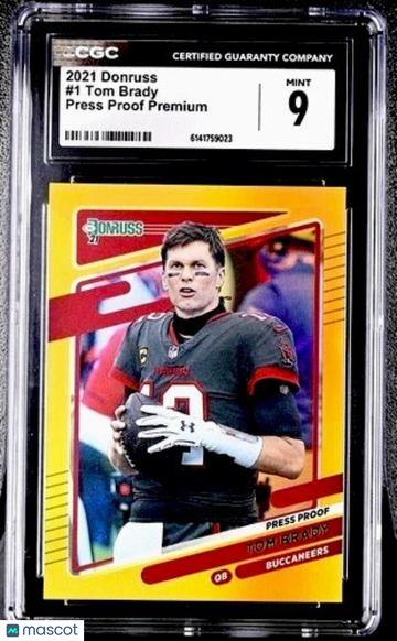 Graded 9 2021 Panini Donruss Tom Brady Press Proof Premium #1 Base Tampa Bay Buccaneers Football Card