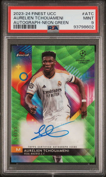 2023-24 TOPPS FINEST UEFA UCC AURELIEN TCHOUAMENI AUTO NEON GREEN #ATC PSA 9