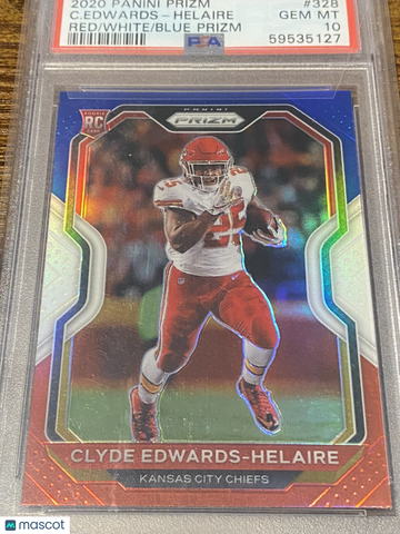 2020 Panini Prizm Clyde Edwards-Helaire #328 Red White Blue Parallel/Variety Rookie PSA 10