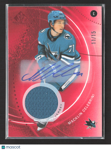 2026 Upper Deck SP Game Used Hockey Macklin Celebrini #160 Red Autograph Jersey Autograph 11/15 Jersey Auto
