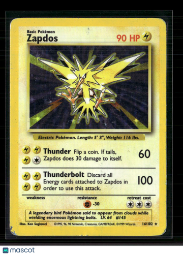 1999 Base Set Zapdos Holo Rare #16/102