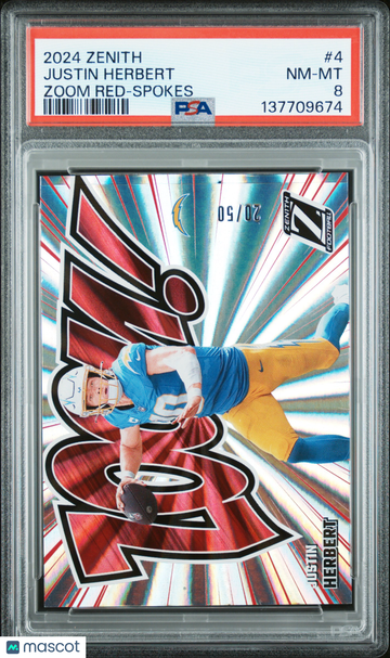 2024 Panini Zenith Zoom Red Justin Herbert #4 Spokes /50 PSA 8