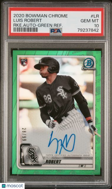 2020 Bowman Chrome Rookie Autographs Luis Robert #LR RKE. Auto Green Refractor PSA 10