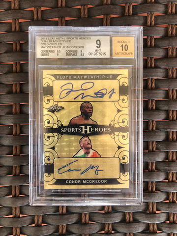 Conor Mcgregor / Floyd Mayweather Jr. 1/1 Gold Black Leaf Metal Dual Auto DA-12