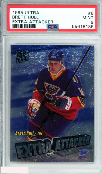 1995 ULTRA BRETT HULL #8 EXTRA ATTACKER ST LOUIS BLUES HOF POP 1! PSA 9 MINT