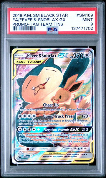 2019 Pokemon Sun and Moon Black Star Promo Tag Team Tins Eevee/Snorlax Gx #SM169 PSA 9