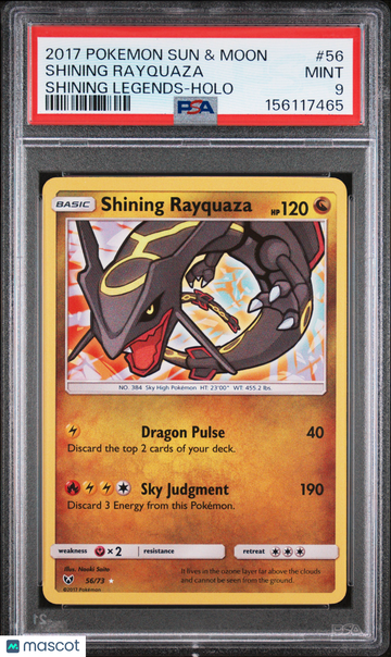 2017 Pokemon Sun & Moon Shining Legends Shining Rayquaza PSA 9 #56