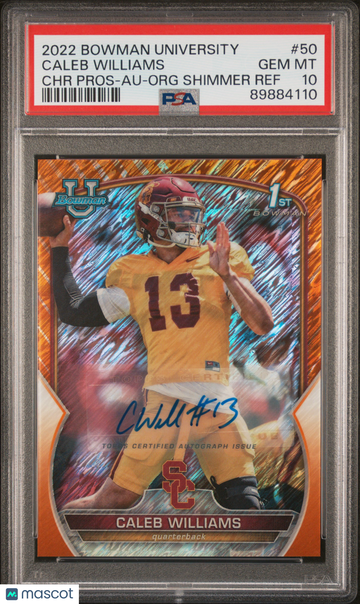 2022 Bowman University Chrome Prospects Caleb Williams #50 Au Org Shimmer Ref PSA 10