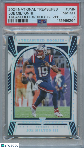 2024 Panini National Treasures Treasured Rookies Joe Milton Joe Milton III #JMN RK Holo Silver Rookie PSA 8 Panini Authe
