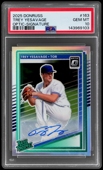 2025 Panini Donruss Trey Yesavage Rated Prospect Optic Signature PSA 10