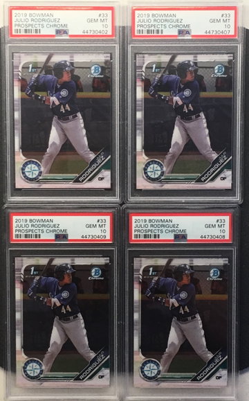 Julio Rodriguez Bowman chrome RC x4 psa 10 