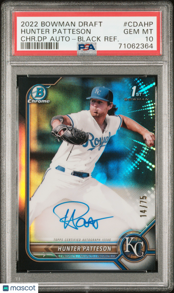 2022 Bowman Draft Chrome Draft Pick Autographs Hunter Patteson #CDAHP CHR. DP Black Refractor /75 PSA 10