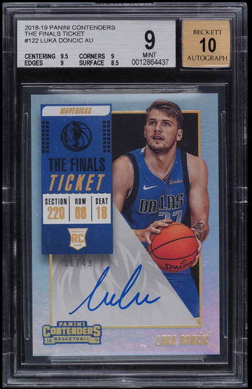 2018 Panini Contenders The Finals Ticket Luka Doncic BGS 9 Auto 10