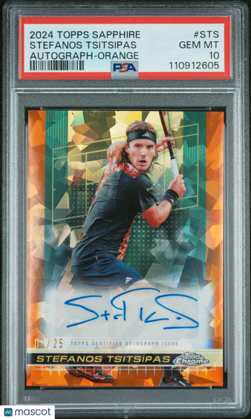2024 Topps Chrome Sapphire Tennis Autographs Stefanos Tsitsipas #STS Orange 06 / 25 PSA 10