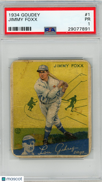 1934 Goudey Jimmy Foxx #1 PSA 1