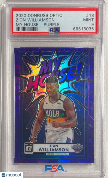 2020 Panini Donruss Optic My House! Zion Williamson #18 Purple PSA 9