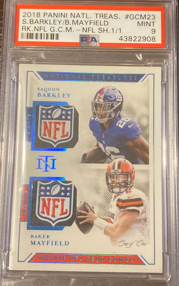Baker Mayfield Saquon Barkley 1/1 NFL Shield PSA 9