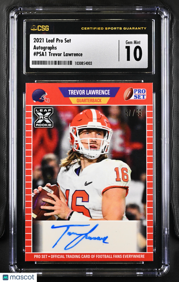 2021 Leaf Pro Set Trevor Lawrence Rookie 57 / 99 Autographs #PSA1 CGC 10 Clemson Tigers