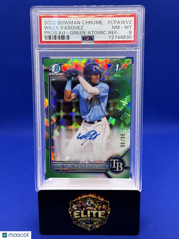 2022 Bowman Chrome Willy Vasquez #CPA-WVZ Prospect Autographs Green Refractor SN AU PSA 8
