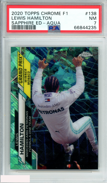 2020 TOPPS CHROME F1 LEWIS HAMILTON #138 SAPPHIRE ED-AQUA 3 OF 99 PSA 7 NM