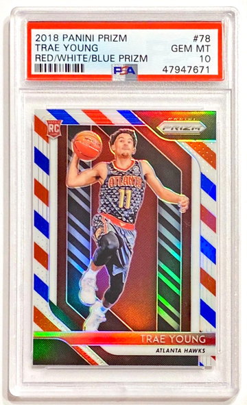 2018-19 Panini Prizm Trae Young #78 Red White & Blue Rookie PSA 10