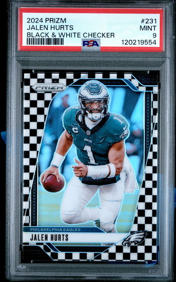 2024 Panini Prizm Black and White Checker Prizm Jalen Hurts #231 PSA 9