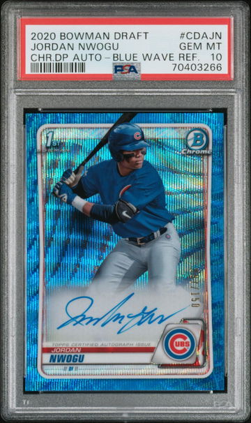 2020 BOWMAN CHROME AUTO JORDAN NWOGU #CDAJN BLUE WAVE REF PSA 10
