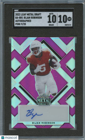2022 Leaf Metal Draft Bijan Robinson #BA-BR1 Autograph Pink Rookie SGC 10 Leaf Auto 10