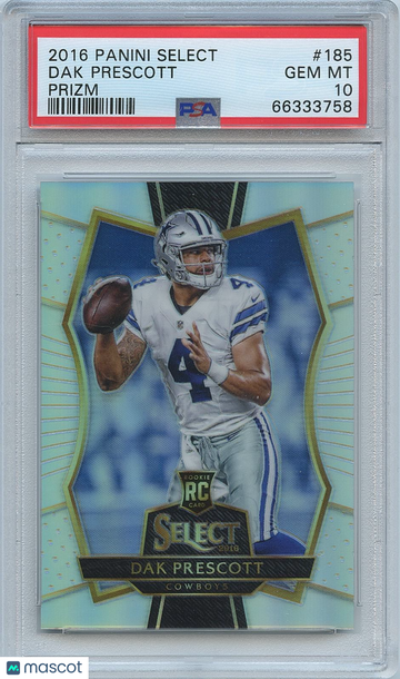 2016 Panini Select Dak Prescott #185 Silver Prizm Parallel/Variety Rookie Base Set PSA 10