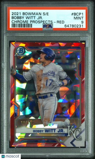 2021 Bowman Sapphire Edition Chrome Prospects Bobby Witt JR. #BCP1 Red /15 PSA 9