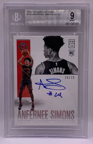 2018-19 Encased Anfernee Simons Jersey #24/75 Autograph scripted BGS 9 #0011347401
