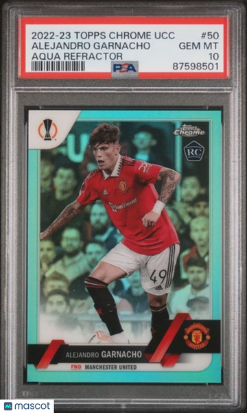 2022-23 Topps Chrome UEFA Club Competitions Alejandro Garnacho #50 Aqua Refractor PSA 10