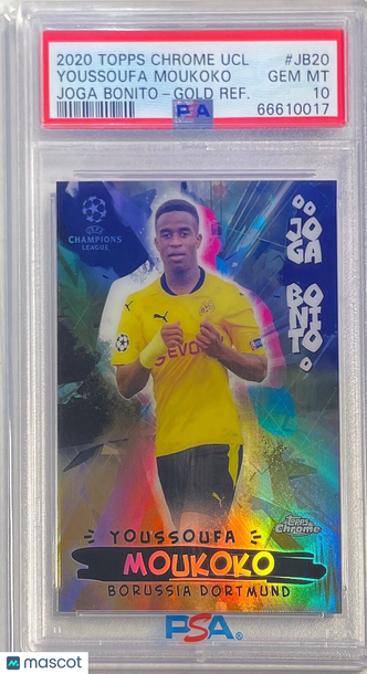 2020 Topps Chrome UEFA Champions League Joga Bonito Youssoufa Moukoko #JB20 Gold Refractor PSA 10