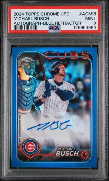 2024 Topps Chrome Update Chrome Baseball Update Series Autographs Blue Refractor Michael Busch #ACMIB /150 PSA 9