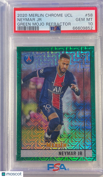 2020 Topps Merlin Chrome UEFA Champions League Neymar JR #58 Green Mojo Refractor PSA 10