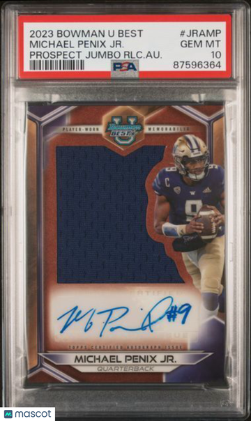 2023 Bowman University Best Prospect Jumbo Relic Autographs Michael Penix JR. #JRAMP RLC. Au. PSA 10