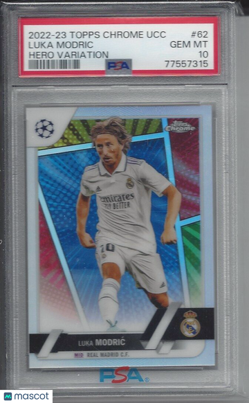 2022-23 Topps Chrome UEFA Club Competitions Luka Modric #62 Hero Variation PSA 10