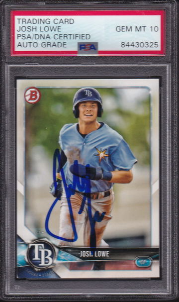 JOSH LOWE 2019 Bowman #BP127 PSA DNA AUTO Gem Mint 10 🔥🔥 TAMP BAY RAYS
