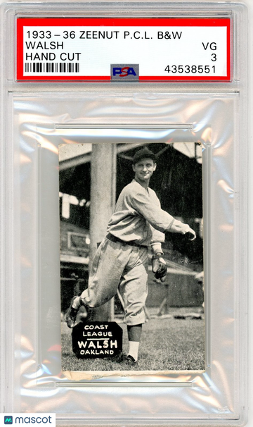 1933-36 Zeenut Pacific Coast League B&W Walsh Hand Cut PSA 3