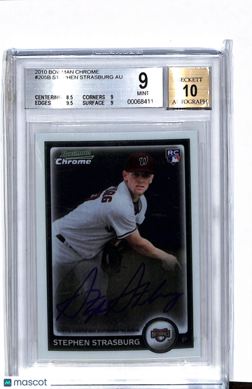 2010 Bowman Chrome Stephen Strasburg #205B BGS 9 Auto 10