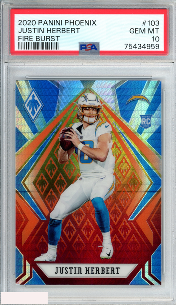 2020 PANINI PHOENIX JUSTIN HERBERT #103 FIRE BURST ROOKIE RC PSA 10 GEM MT