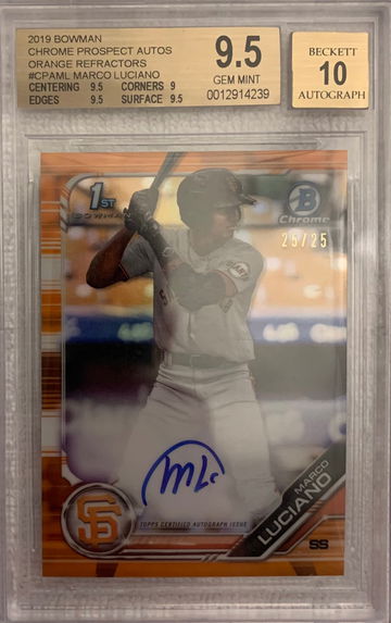 2019 Bowman Marco Luciano - BGS 9.5 Chrome Prospect True Orange Gem Auto - San Francisco Giants 