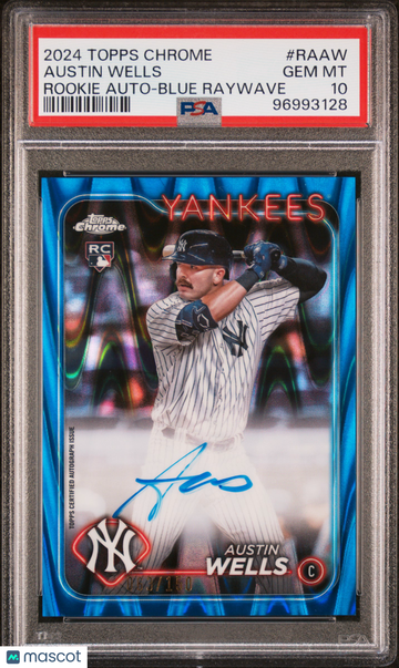 2024 Topps Chrome Rookie Autographs Austin Wells #RAAW Blue Raywave /750 PSA 10