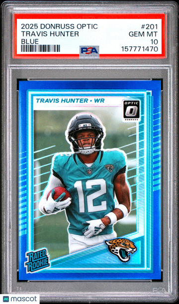 2025 Panini Donruss Optic Travis Hunter #201 Blue /249 Pop 1 PSA 10
