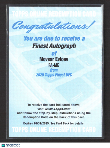 2025 Topps Finest UFC Movsar Evloev #FA-ME Redemption